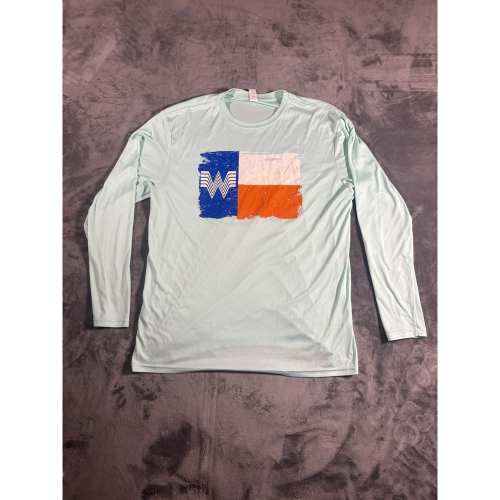 BAW Mens Whataburger Texas Flag Long Sleeve Shirt XL Blue Performance Tee